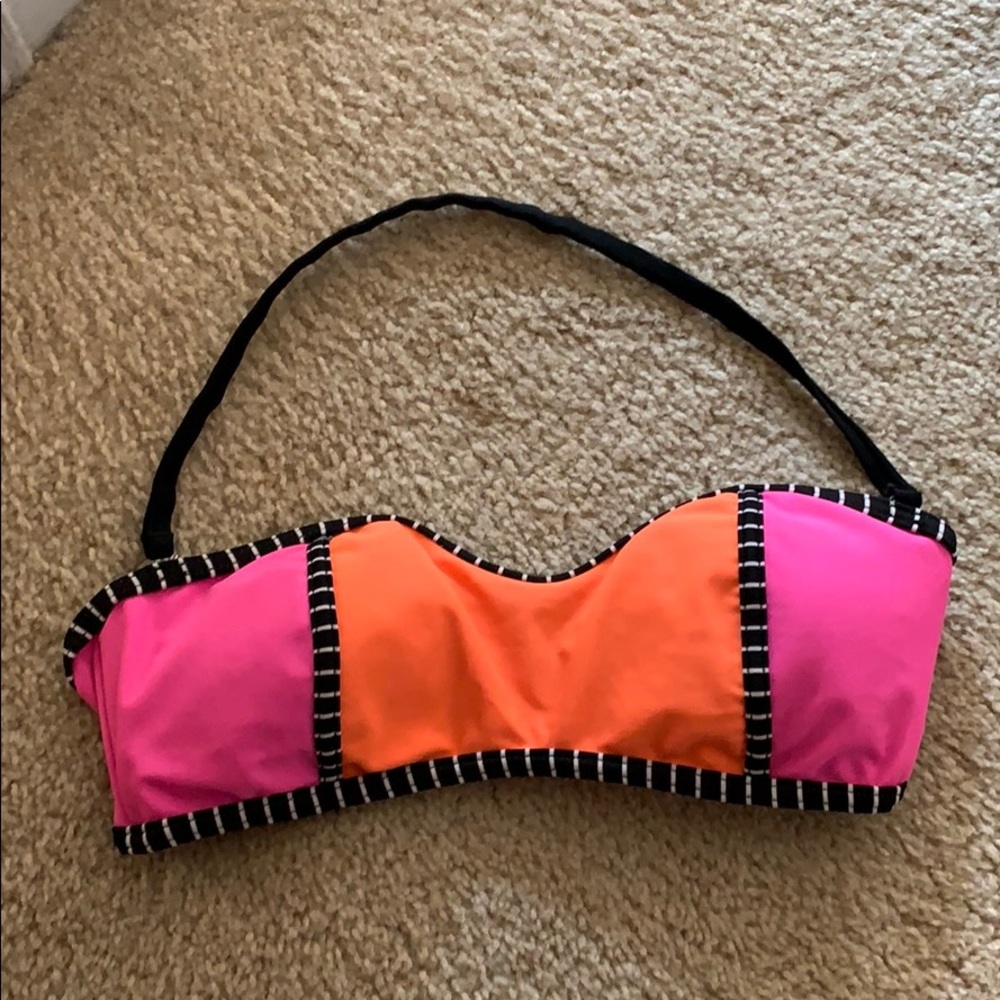 neon orange and pink bathing suit top